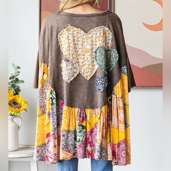 Brown Flutter Sleeve Blouse with Ruffled Asymmetrical Design - Picture 4 of 5